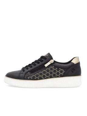 Remonte Women’s Leather Comfort Sneakers EU 39 Black Gold Side Zip Lace Shoes